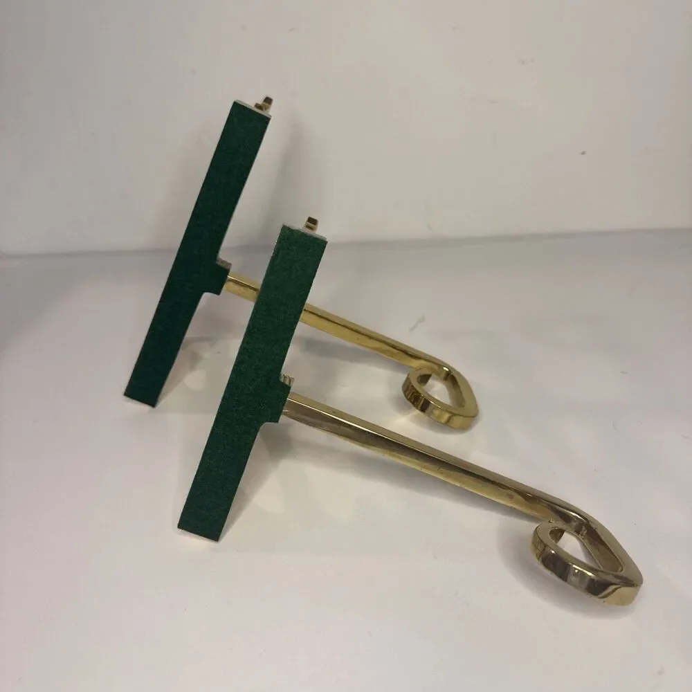 Lot of 2 Brass Long Arm Christmas Stocking Hanger Holder PEACE NOEL